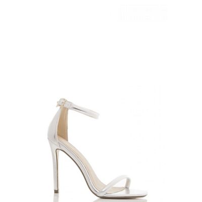 Silver metallic low heel barely there sandals